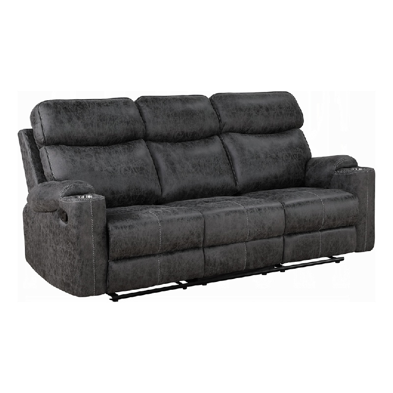 Hori Manual Recliner Sofa- 86 Inch- Dark Gray Microfiber- Cupholders