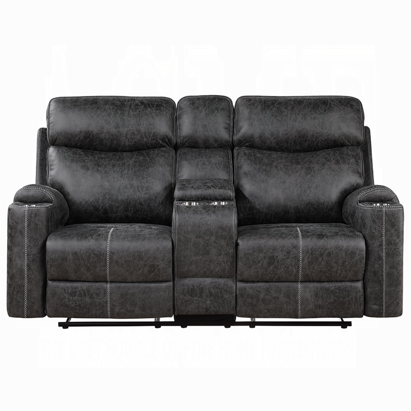 Hori Manual Recliner Loveseat- 75 Inch Gray Microfiber- Cupholders
