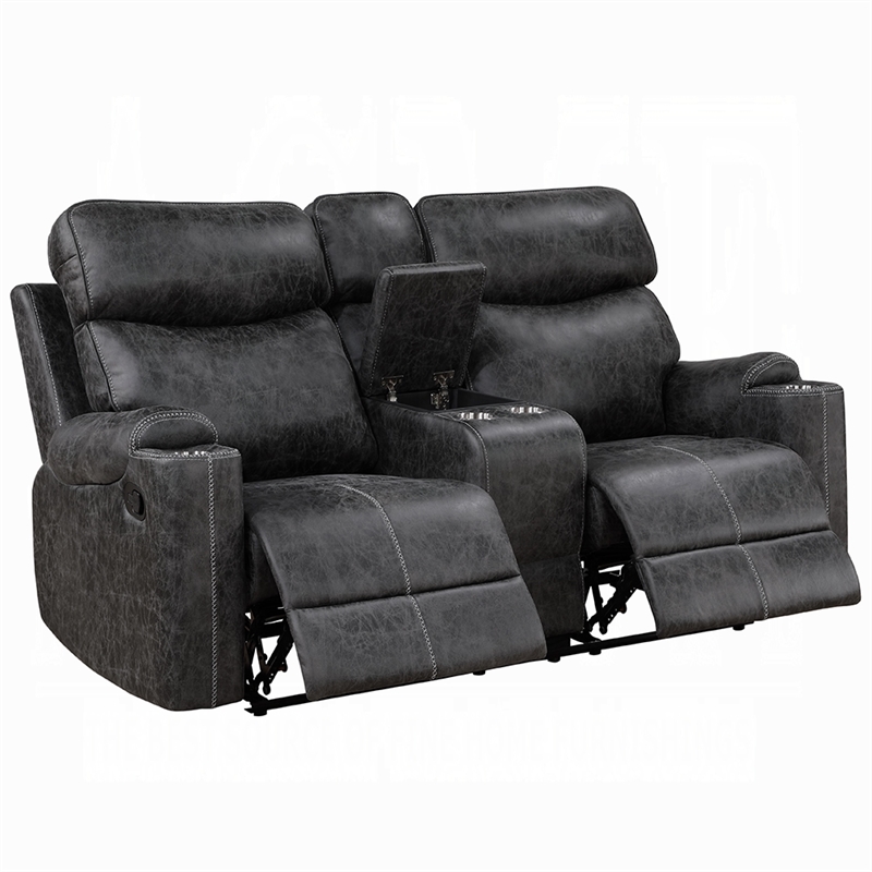 Hori Manual Recliner Loveseat- 75 Inch Gray Microfiber- Cupholders