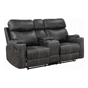Hori Manual Recliner Loveseat- 75 Inch Gray Microfiber- Cupholders