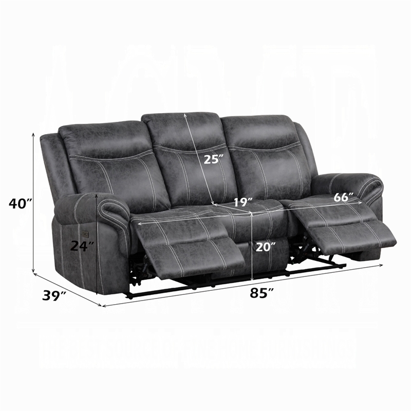 Hesy Power Motion Recliner Sofa w Drop Down Table- Dark Gray 85 Inch