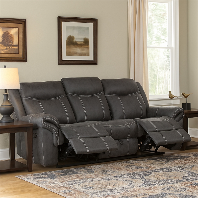Hesy Power Motion Recliner Sofa w Drop Down Table- Dark Gray 85 Inch