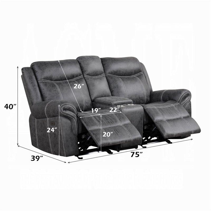 Hesy Power Motion Recliner Loveseat w Console- Dark Gray 75 Inch