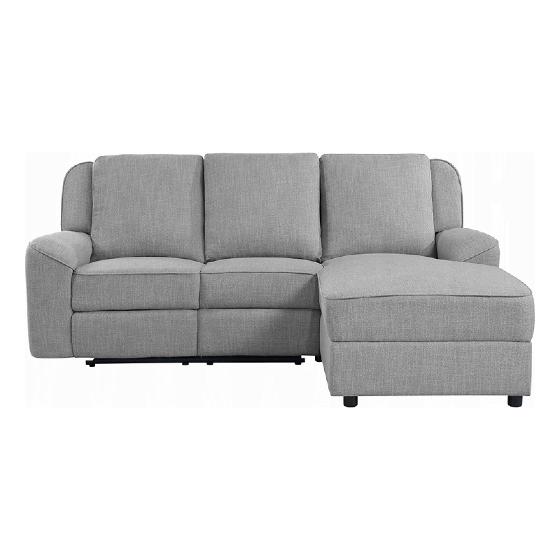 Diny Manual Recliner Sectional Sofa- Dropdown Center Table- Gray Linen