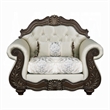 Reese Accent Chair- Floral Classic Cherry Brown Wood- Beige 1 Pillow