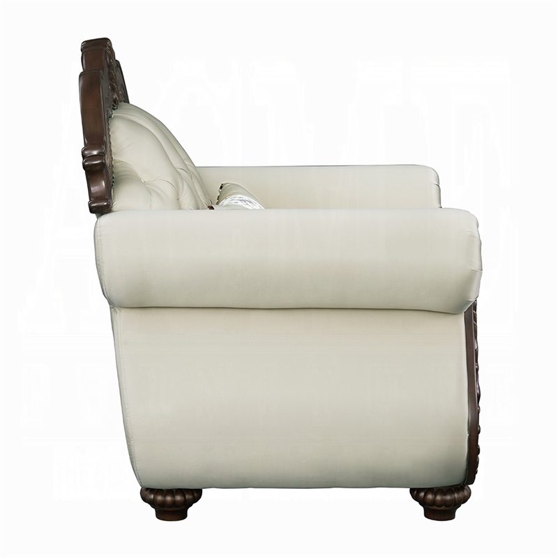 Reese Accent Chair- Floral Classic Cherry Brown Wood- Beige 1 Pillow