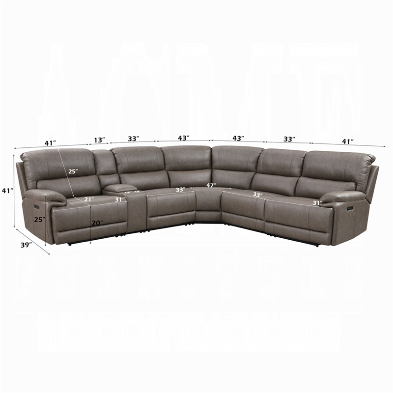 Chern Power Motion Recliner Sectional Sofa- 2 Cupholder Brown 120 Inch