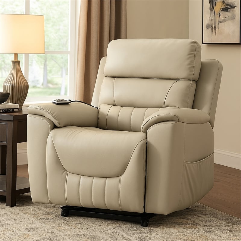 Arshie Power Lift Recliner Chair- Heating n Massage- Gray Faux Leather