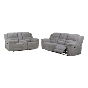 Gilo 2pc Manual Recliner Sofa and Loveseat Set- Soft Gray Chenille