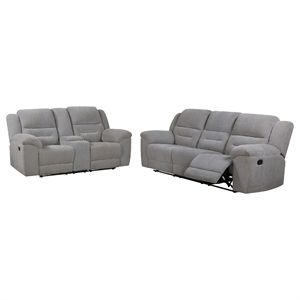 Gilo 2pc Manual Recliner Sofa and Loveseat Set- Soft Gray Chenille
