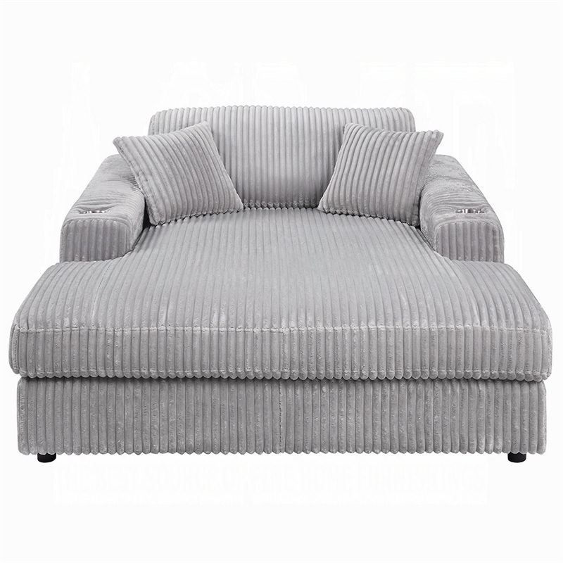 Liny Oversized Chaise- 2 Cupholders- 2 Pillows- Beige Velvet Corduroy