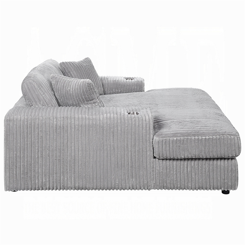 Liny Oversized Chaise- 2 Cupholders- 2 Pillows- Beige Velvet Corduroy