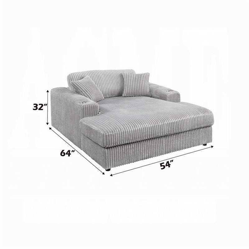 Liny Oversized Chaise- 2 Cupholders- 2 Pillows- Beige Velvet Corduroy