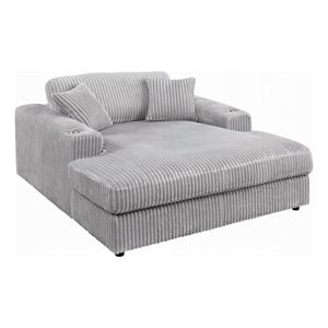 Liny Oversized Chaise- 2 Cupholders- 2 Pillows- Beige Velvet Corduroy