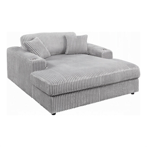 Liny Oversized Chaise- 2 Cupholders- 2 Pillows- Beige Velvet Corduroy