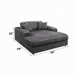 Liny Oversized Chaise- 2 Cupholders- 2 Pillows- Gray Velvet Corduroy