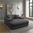 Liny Oversized Chaise- 2 Cupholders- 2 Pillows- Gray Velvet Corduroy