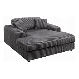 Liny Oversized Chaise- 2 Cupholders- 2 Pillows- Gray Velvet Corduroy