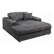 Liny Oversized Chaise- 2 Cupholders- 2 Pillows- Gray Velvet Corduroy