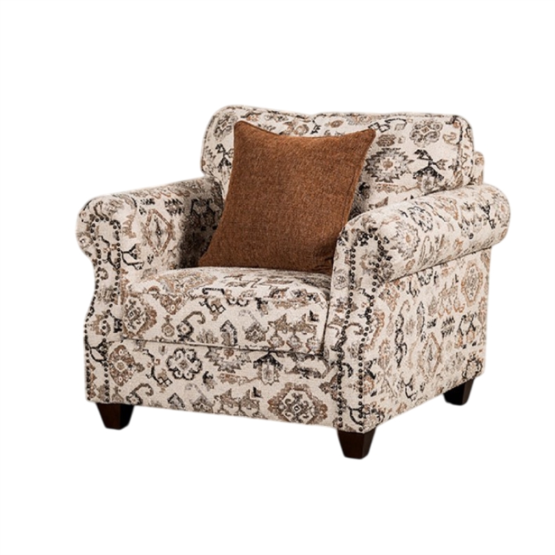 Bonie Accent Club Chair- 1 Brown Throw Pillow- Taupe Polyester Pattern