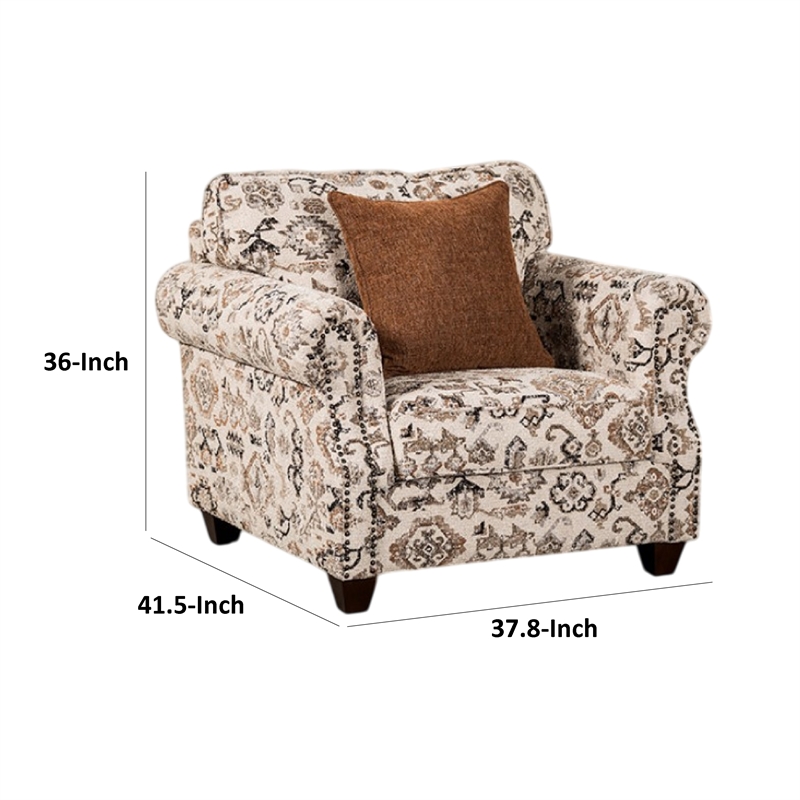 Bonie Accent Club Chair- 1 Brown Throw Pillow- Taupe Polyester Pattern