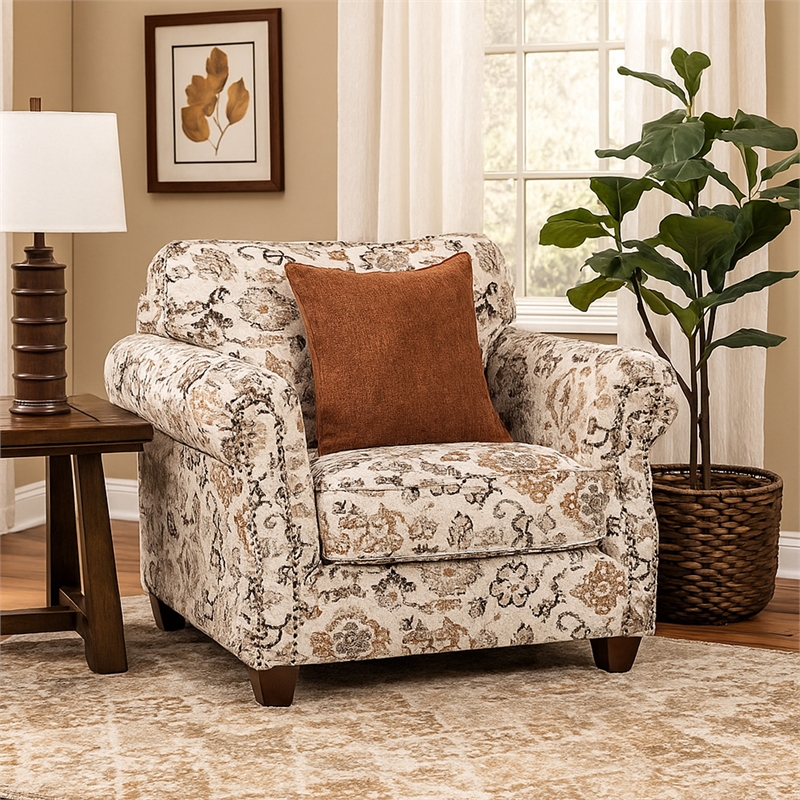 Bonie Accent Club Chair- 1 Brown Throw Pillow- Taupe Polyester Pattern
