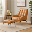 Quiza 2pc Set Accent Chair and Ottoman- Sandstone Top Grain Leather
