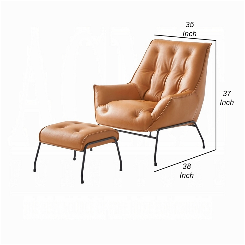 Quiza 2pc Set Accent Chair and Ottoman- Sandstone Top Grain Leather
