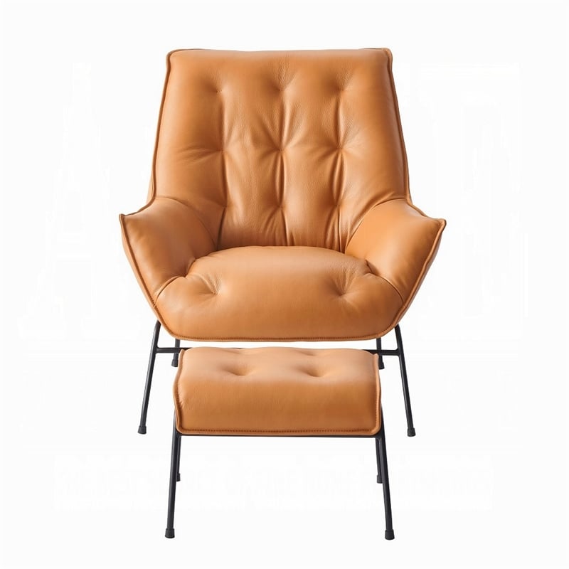 Quiza 2pc Set Accent Chair and Ottoman- Sandstone Top Grain Leather