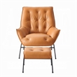 Quiza 2pc Set Accent Chair and Ottoman- Sandstone Top Grain Leather