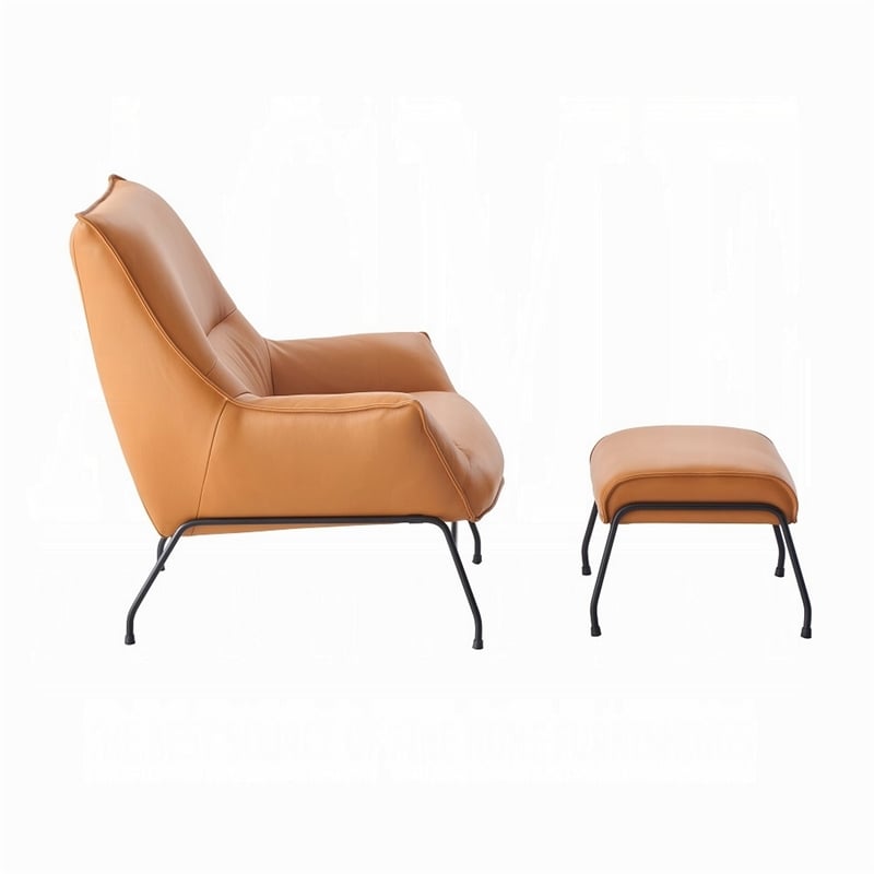 Quiza 2pc Set Accent Chair and Ottoman- Sandstone Top Grain Leather