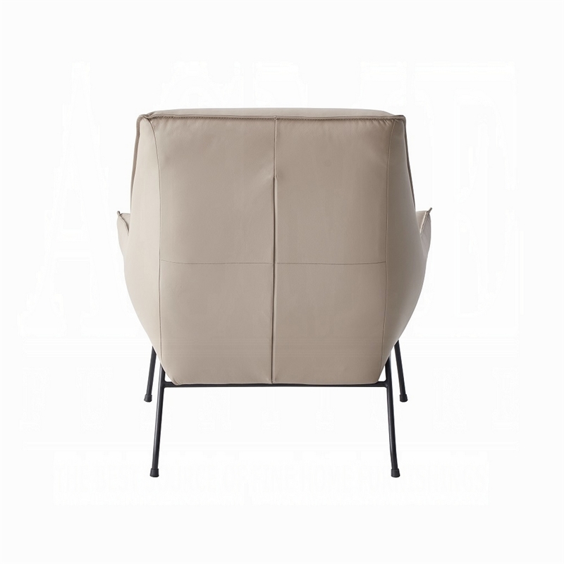 Quiza 2pc Set Accent Chair and Ottoman- Khaki Top Grain Leather- Metal