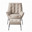 Quiza 2pc Set Accent Chair and Ottoman- Khaki Top Grain Leather- Metal