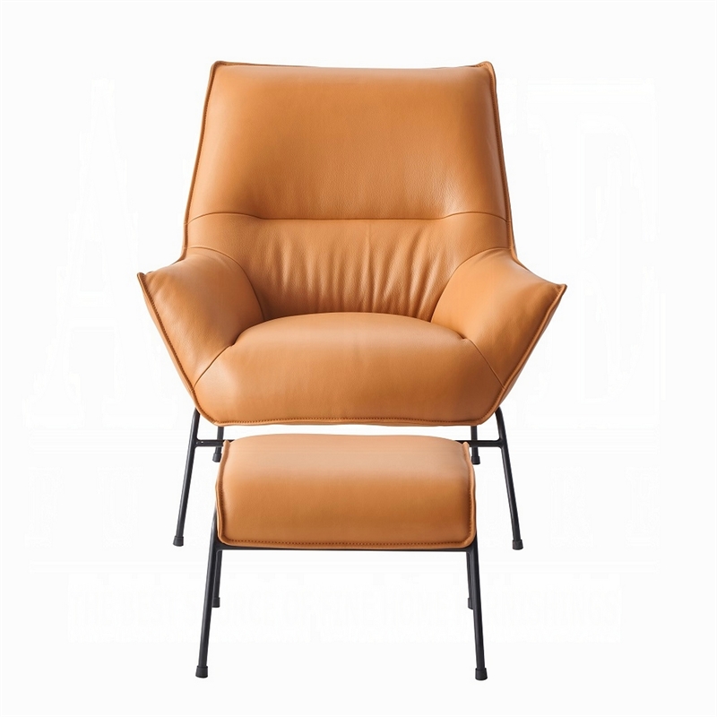 Abela 2pc Set Accent Chair and Ottoman- Sand Brown Top Grain Leather