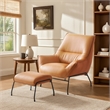 Abela 2pc Set Accent Chair and Ottoman- Sand Brown Top Grain Leather