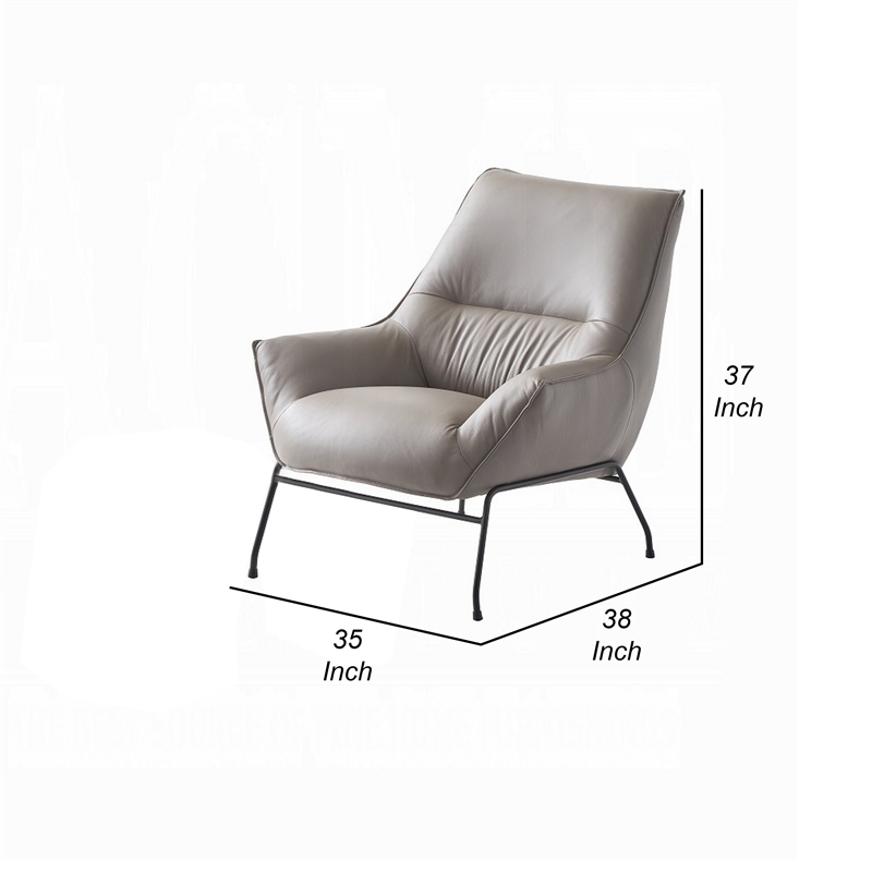 Abela 2pc Set Accent Chair and Ottoman- Light Gray Top Grain Leather