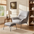 Abela 2pc Set Accent Chair and Ottoman- Light Gray Top Grain Leather