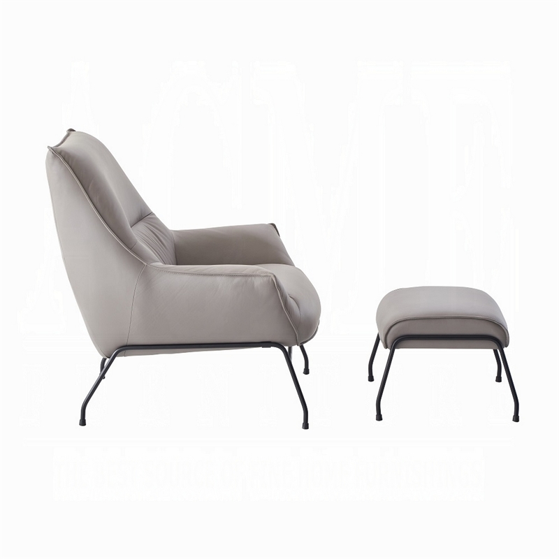 Abela 2pc Set Accent Chair and Ottoman- Light Gray Top Grain Leather
