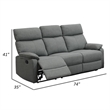 Fery 74 Inch Manual Recliner Sofa- 3 Seater- Gray Burlap Upholstery- Wood