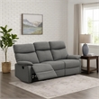 Fery 74 Inch Manual Recliner Sofa- 3 Seater- Gray Burlap Upholstery- Wood