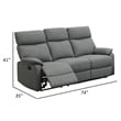 Fery 74 Inch Manual Recliner Sofa- 3 Seater- Gray Burlap Upholstery- Wood