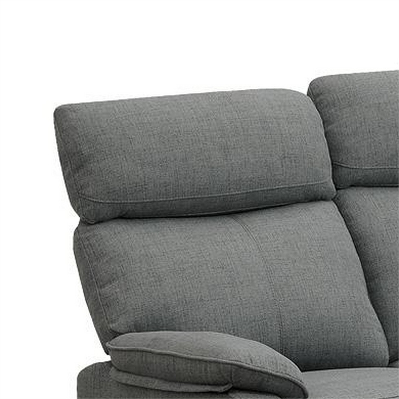 Fery 74 Inch Manual Recliner Sofa- 3 Seater- Gray Burlap Upholstery- Wood