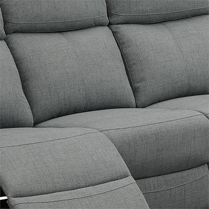 Fery 74 Inch Manual Recliner Sofa- 3 Seater- Gray Burlap Upholstery- Wood
