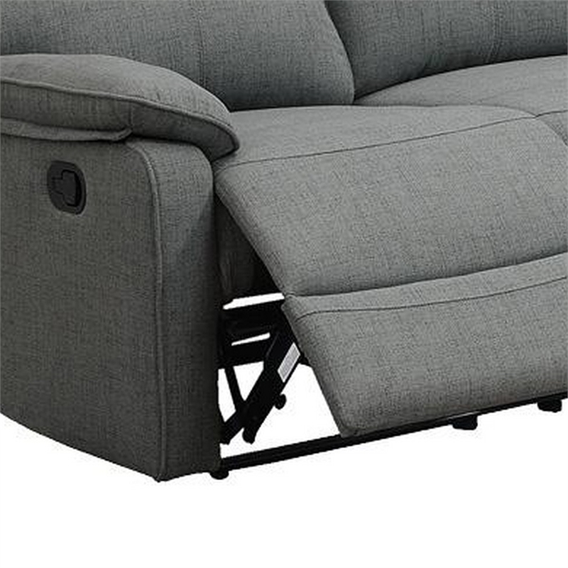 Fery 74 Inch Manual Recliner Sofa- 3 Seater- Gray Burlap Upholstery- Wood