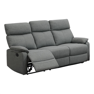 Fery 74 Inch Manual Recliner Sofa- 3 Seater- Gray Burlap Upholstery- Wood