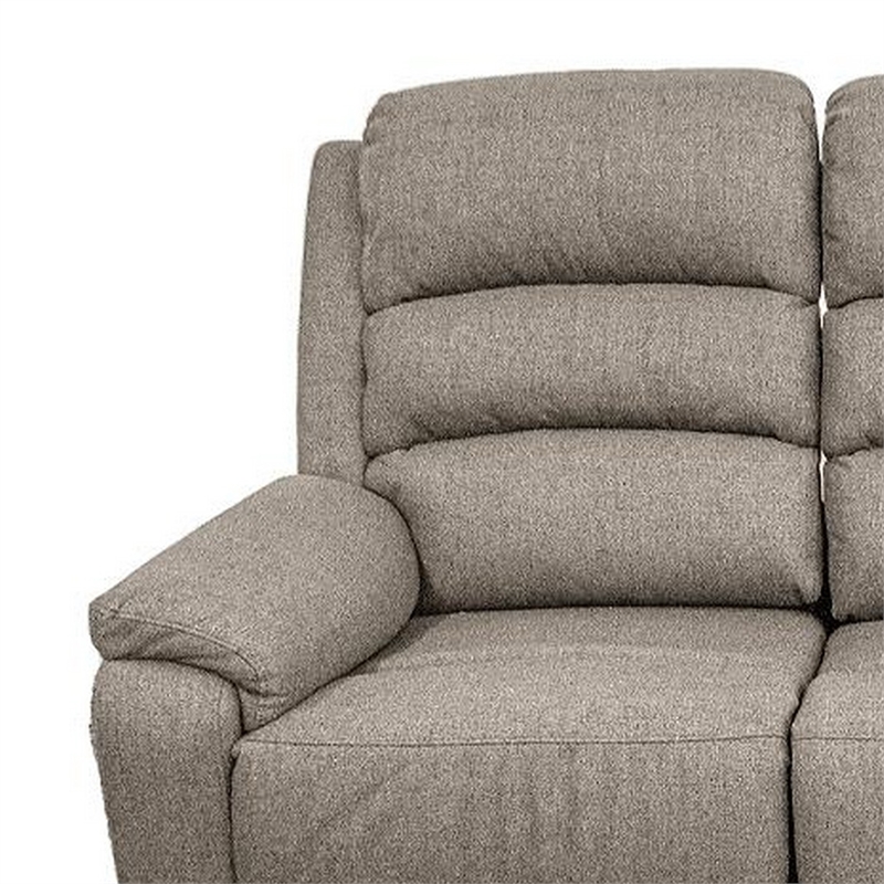 Fery 74 Inch Manual Recliner Sofa- 3 Seater- Brown Burlap Upholstery- Wood