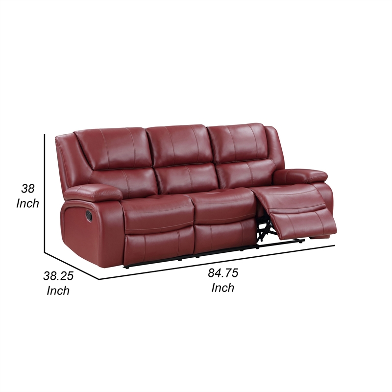 Mila 85 Inch Modern Manual Recliner Sofa- 3 Seater- Red Faux Leather