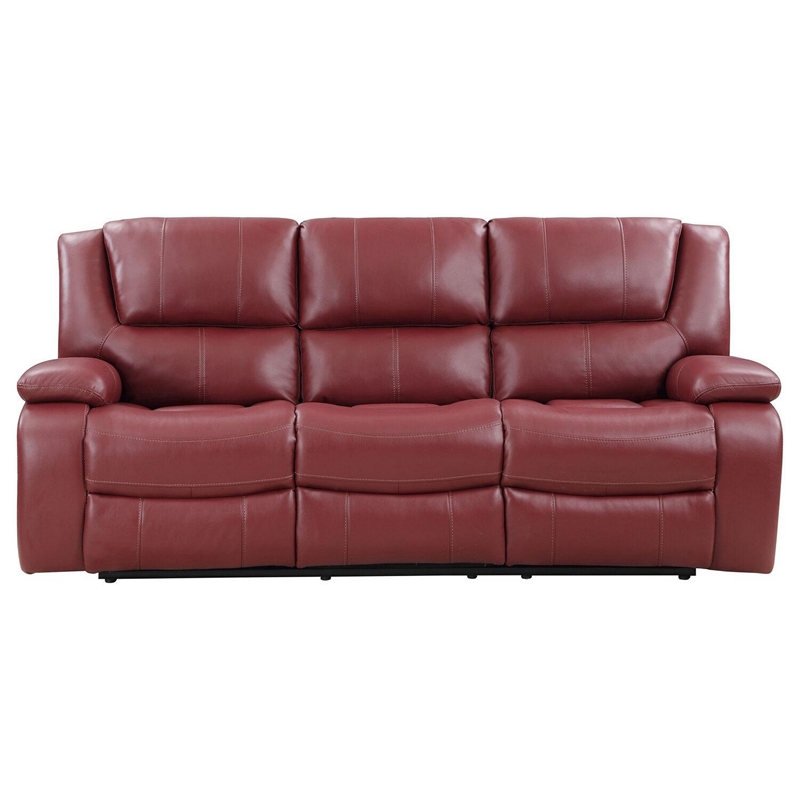 Mila 85 Inch Modern Manual Recliner Sofa- 3 Seater- Red Faux Leather