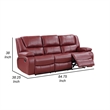 Mila 85 Inch Modern Manual Recliner Sofa- 3 Seater- Red Faux Leather