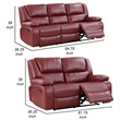Mila 2pc Manual Recliner Sofa and Loveseat Set- Red Faux Leather- Wood